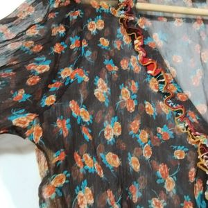 Coffee Brown Floral Printed Top (Women)