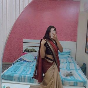 Maroon And Cream Saree