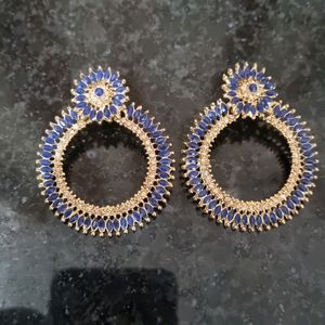 Beautiful Blue And Golden Earrings