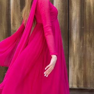 Magenta and Flared Maxi Gown with Dupatta (Set)