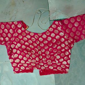 Red Banarasi Boat Neck Blouse