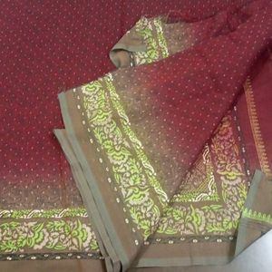 Georgette Brown Colour Printed Border..