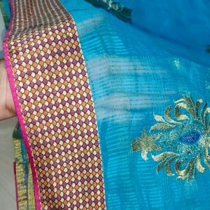 Sky Blue Colour Fancy Saree