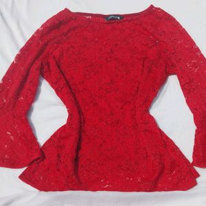 Women Maroon Self - Design Lace Top