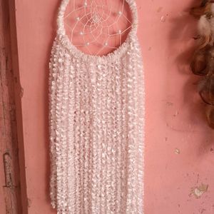 Handmade White Furry Dreamcatcher For Wall Decor