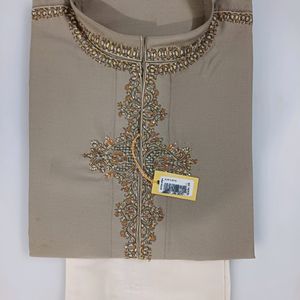 Kurta Chudidar Set (Beige With Handwork)