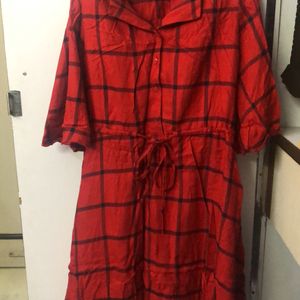 Nuon Westside Red Flannel Buttoned Dress