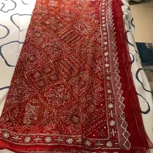 Red Saree With Overall Work