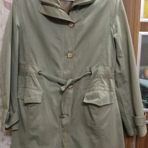 Thigh length Khaki Over coat cum Jacket with zip