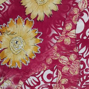 Red Floral Print Saree