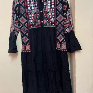 Black Embroidery A Line Dress