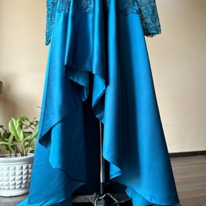 Teal High Low Embellished Gown