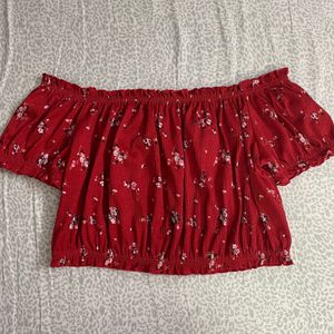 H&M Red Off Shoulder Crop Top