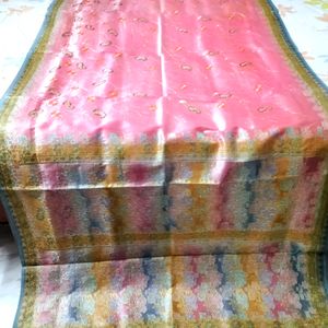 Baby Pink Organza Multi Print Chanderi Saree