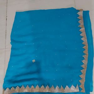 Blue Colour Georgette Stone Work Lace