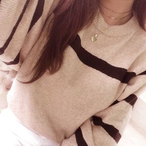 Mango Beige Striped Sweater