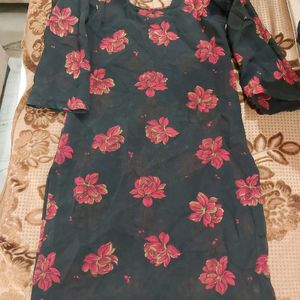 Black Floral Kurta And Patiala Salwar