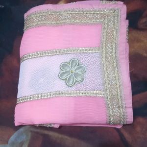 New Pretty Pink Stylish Saree With Blouse