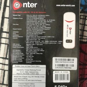 Enter 4g Data Card(dongal) With Box