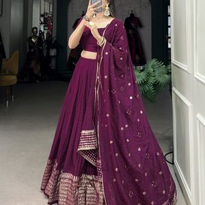 Pure Chanderi Lehenga- Burgundy