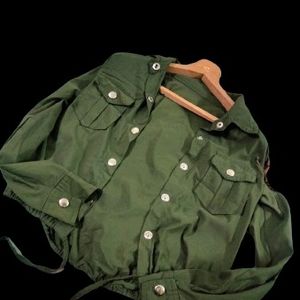 Women Olive Green Solid Crop Shirt