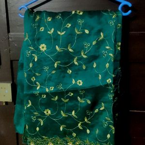 BEAUTIFUL GREEN EMBROIDERY SAREE WITH STONES