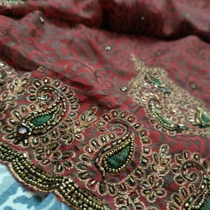 Maroon Heavy Stone Work Saree