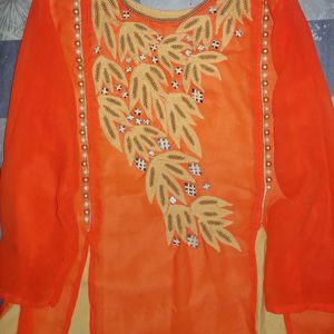 Orange mirror work Kurti