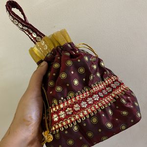 Maroon Sequin Potli| Traditional Bag|