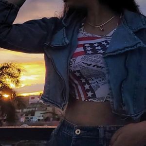 BLUE SHORT CROP DENIM JACKET