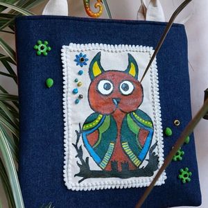 Artistic Owl Handpainted Tote Bag