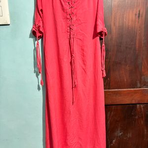 Neck And Hand Designed Pink Dress