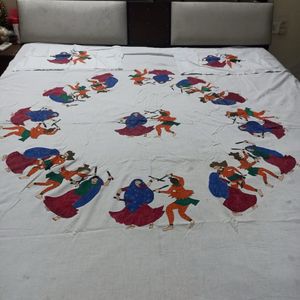 White Hand painted Bedsheet