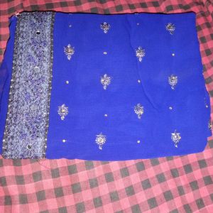 Navy blue saree with blouse and peticot