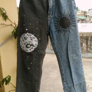 URBANIC Y2K Patchwork Sun Moon Print Jeans