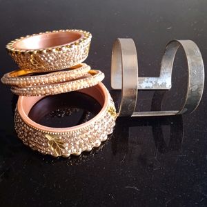 Combo Of Bangles + Gold  Metal Bracelet