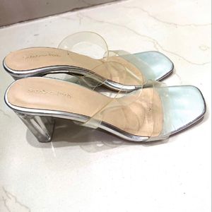 Sneak A Peek Beige Transparent Block Heels