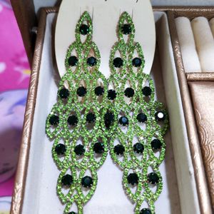 Green Long Stones Earrings