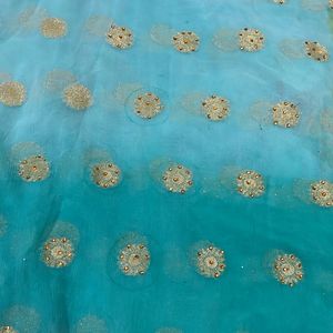 Cyan Blue And Parrot Green Colour Chiffon Saree