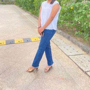 White Top And Straight Jeans