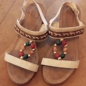 White sliding heels with beads