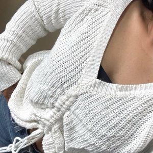 White Knit Drawstring Pullover