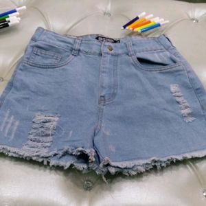 Ice Blue coloured denim ripped shorts