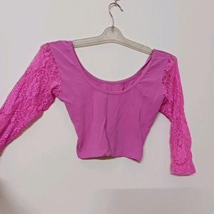 PINK LACE CROP TOP