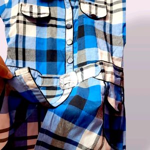 Blue Striped Cotton Shirt For Women/Girls - M Size