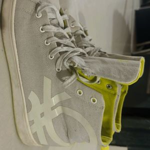 Benetton Men Off White Neon High Top Sneakers