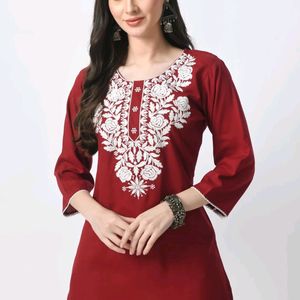 Lakhnavi Embroidery Work Short Kurti Women