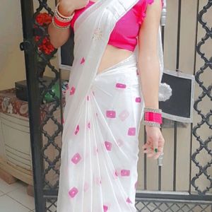 White Bandhej Saree