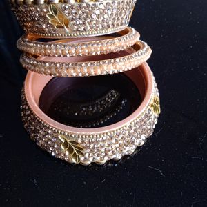 Combo Of Bangles + Gold  Metal Bracelet