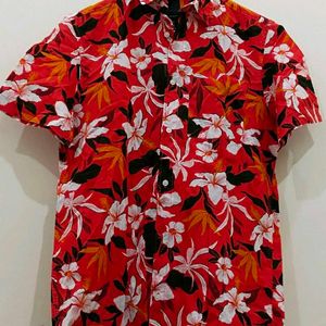 H&M Tropical Print Orange Shirt For Men Size Xs